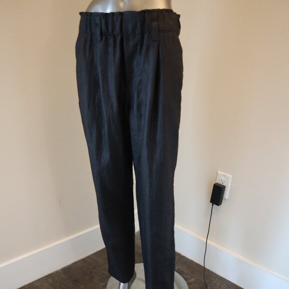 Brunello Cucinelli Linen Pants Black Elastic Waist Pull On Relaxed Luxury Size 4 - Picture 5 of 9